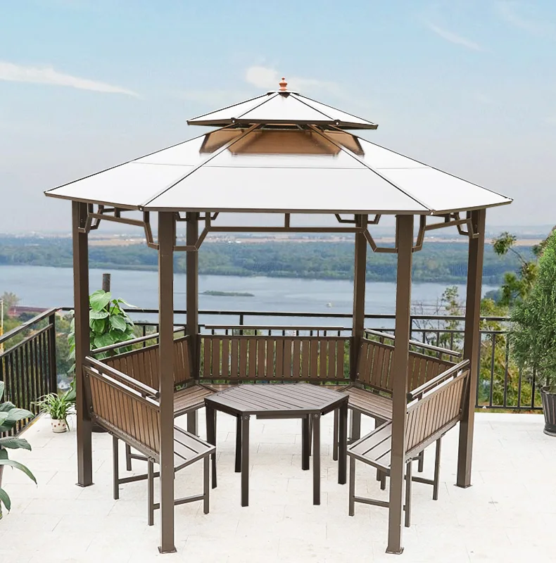 Outdoor Furniture Prefab Pavilion Hexagonal Garden Gazebo 3.5*3.5m Iron