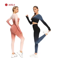 AOLA Yoga High Waist Women Seamless Sport For Clothing Fitness Wear Custom Long Sleeve Workout 2 Piece Gym Set