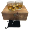 Natural Wood Brown Box Set Whiskey Ice Cubes With Glasses