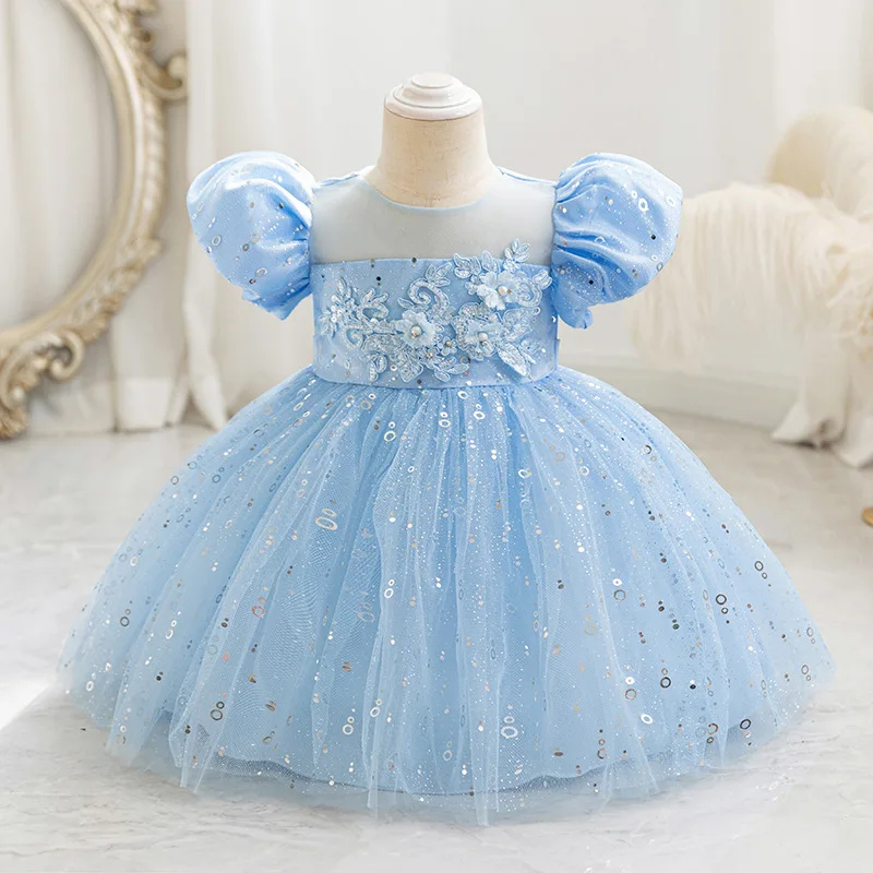 New Wholesale Sequin Fluffy Infant First Birthday Dress for a Girl Dresses  Party Baby 1 Year Clothing