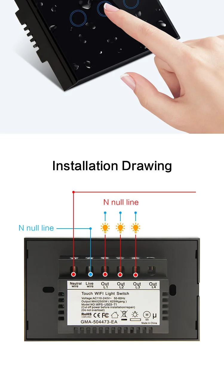 Zoray Uk 3 Gang Modular Touch Switch Supports Google Home Alexa Smart