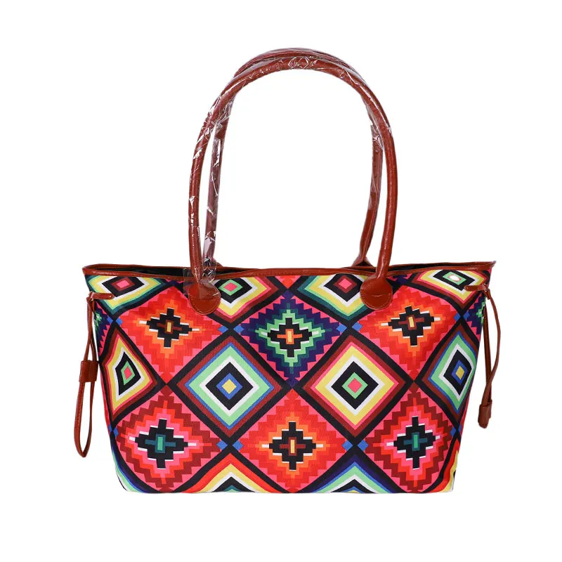 

Wholesale Drop Shipping Red Southwest Tribal Canvas Tote Handbag Large Weekend Purse Women Aztec Tote Purse For Lady, As pics