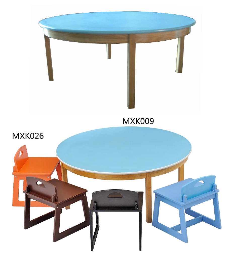 Preschool Kindergarten Furniture Round Wood Kids Table And Chair Set