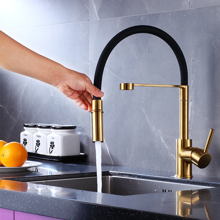 Brass Spray Kitchen Sink Faucet Gold Plating Taps Pull Out Kitchen
