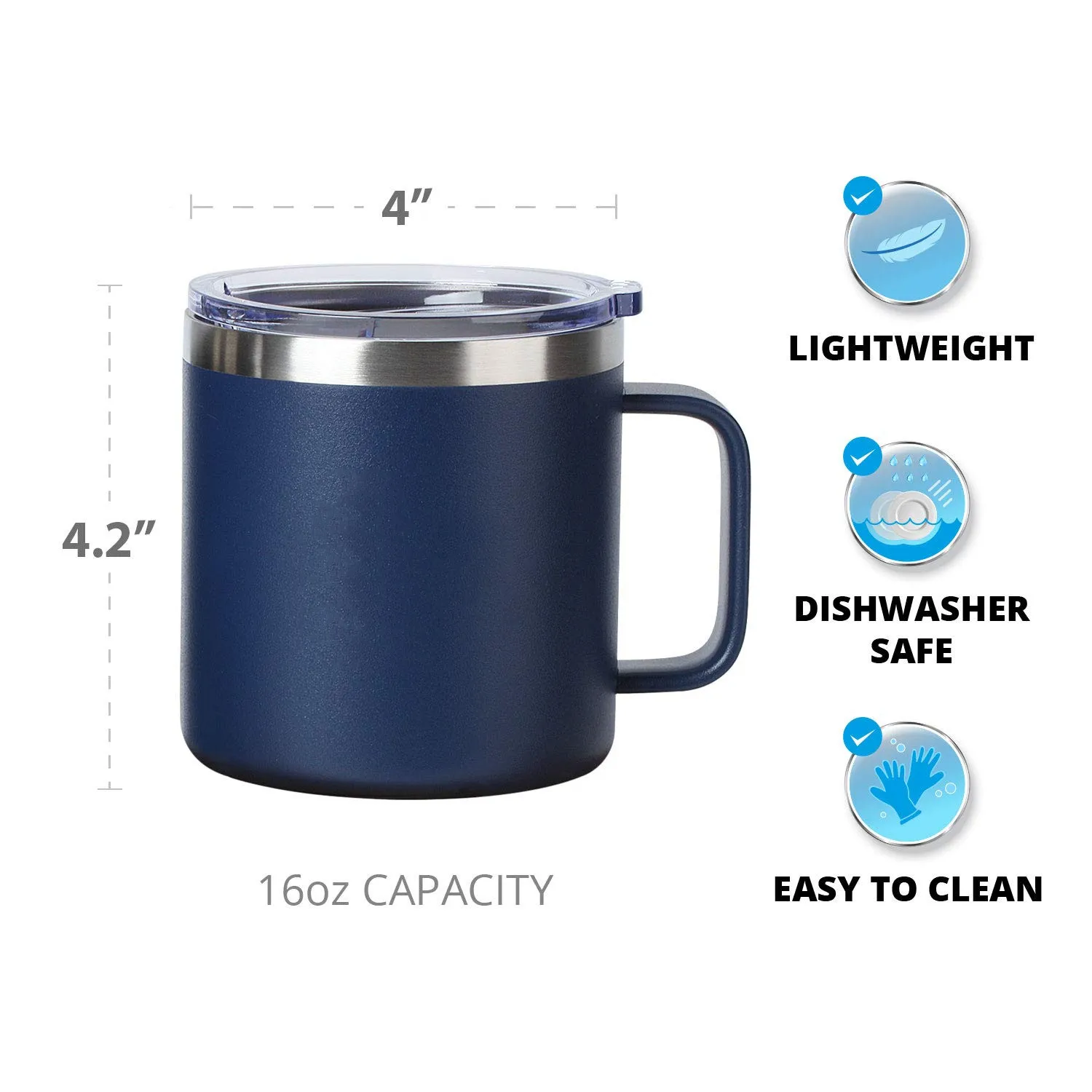 16oz Large Stainless Steel Vacuum Insulated Camping Coffee Mugs With ...
