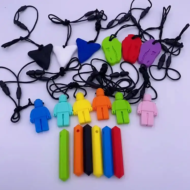 Lot De 5 Colliers à Mâcher En Silicone Pour Enfants - Forme De Plume - Pour Autisme, TDAH, Stimulation Sensorielle - Sans BPA
