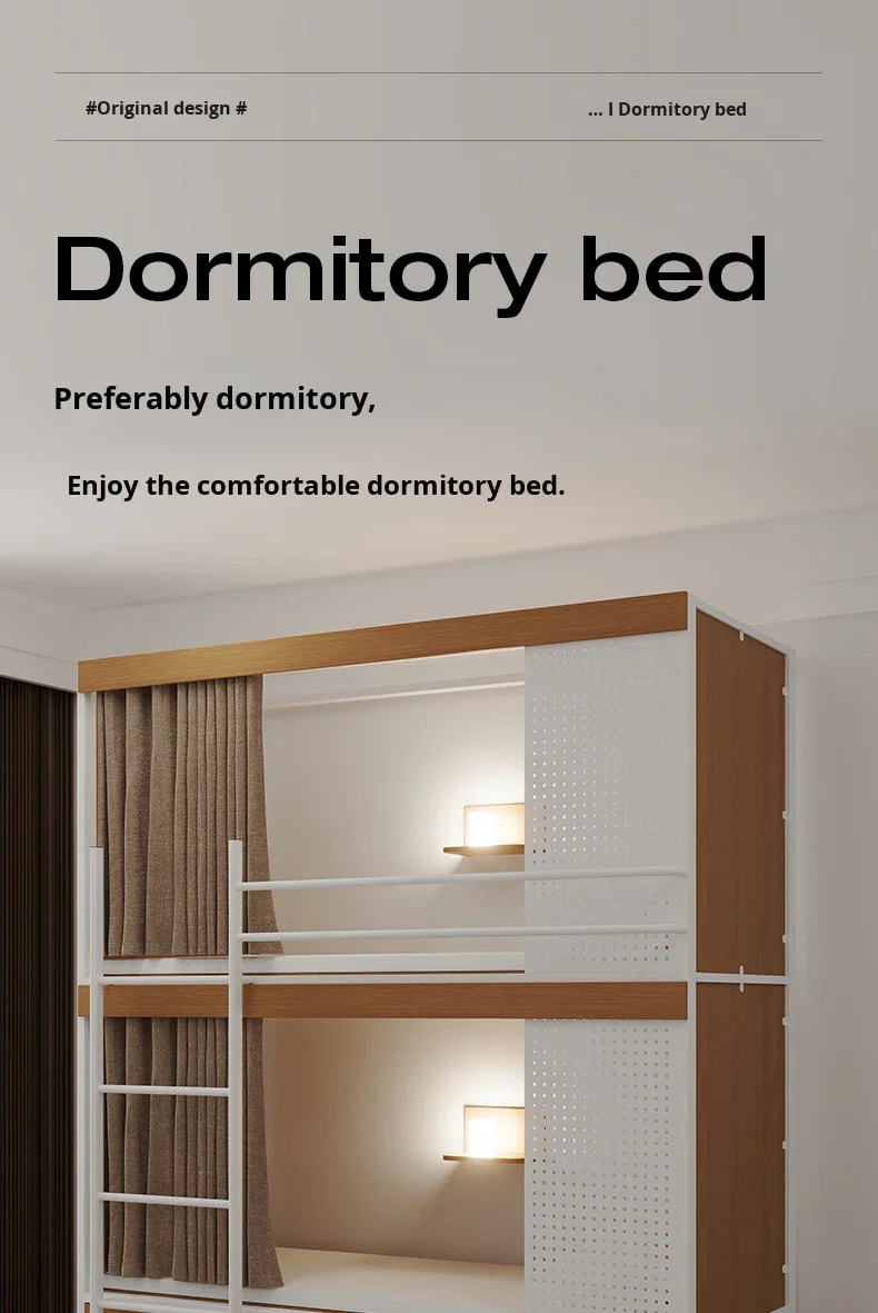 product custom free 3d design service school dormitory bunk bed steel frame small apartment bunk double bed for bedroom-4
