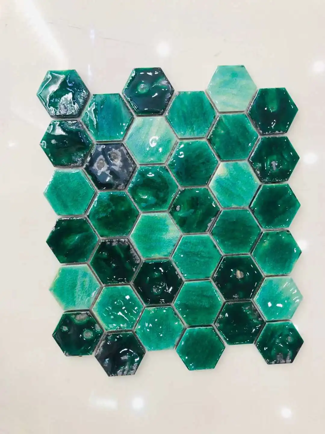 product green peacock ceramic mosaic tile moroccan style ice crackle pattern scallop design for bathroom or living room factory price-1