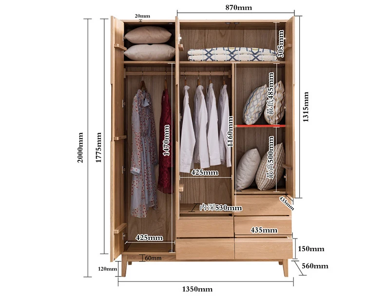 product-Modern customizable bedroom furniture wooden wardrobe with 3 doors and 5 drawers clothes sto