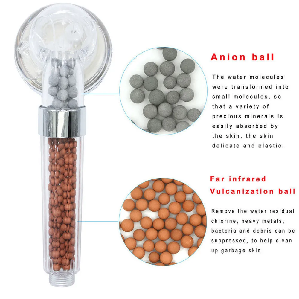 Negative Ion Activated Bath Shower Head High Pressure Boosting Water Saving Filter Balls Beads 