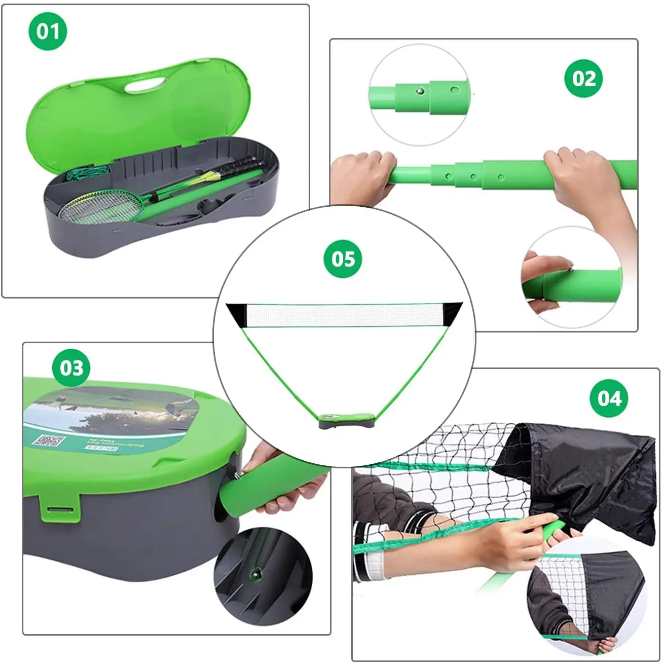 Portable Badminton Net Set With Folding Volleyball Badminton Net With 2