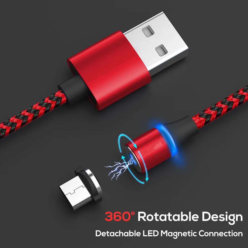 ZICAS fast charge OEM Custom logo 360 degrees strong LED charging phone charger usb cable magnetic for micro - ANKUX.COM