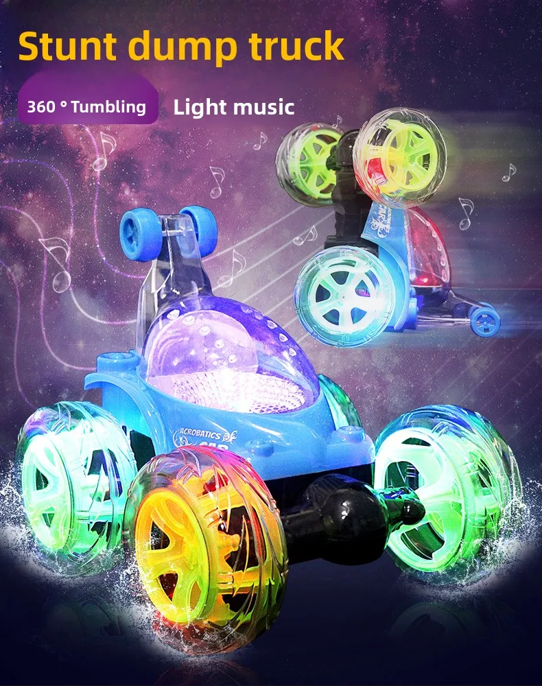 Wholesale Large Light Music 360 Degree Rolling Remote Control Stunt Dump Truck Cross-Border Charging RC Cars Toy