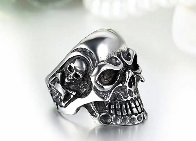 Fashion New Design Vintage Flower Rings  925 Sterling Silver Skull Ring For Men
