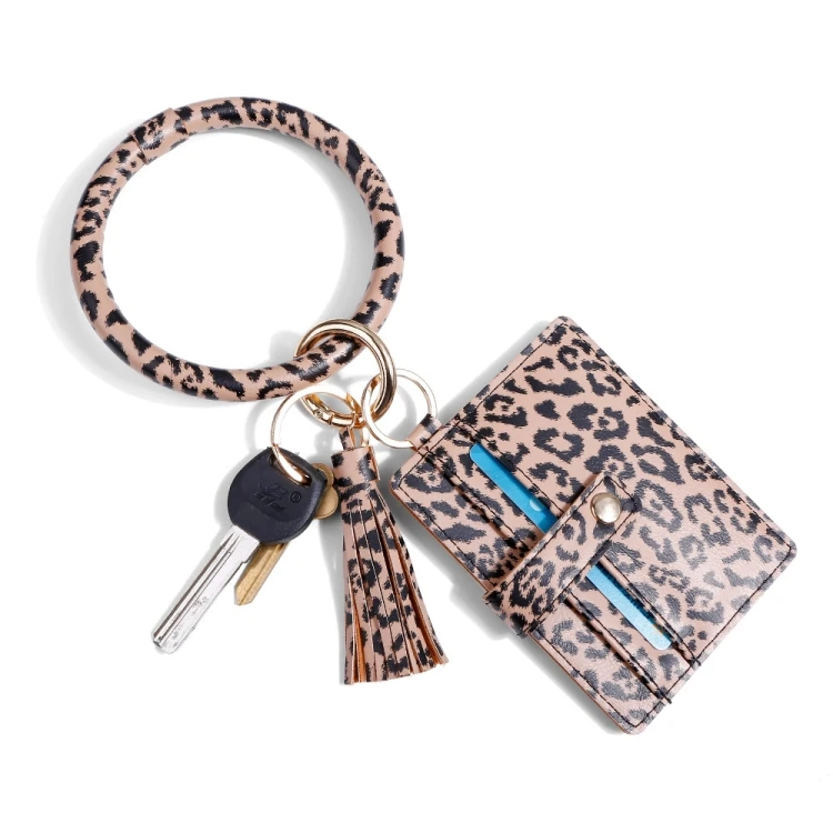 Personalized Leather Credit Cards Holder Bracelet Keychain For Women
