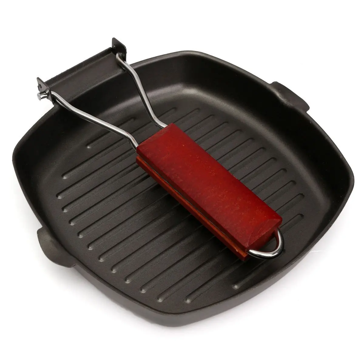 Non-Stick Cast Aluminum Grill Pan Folding steel Handle, 8", Black, Nonstick Cookware