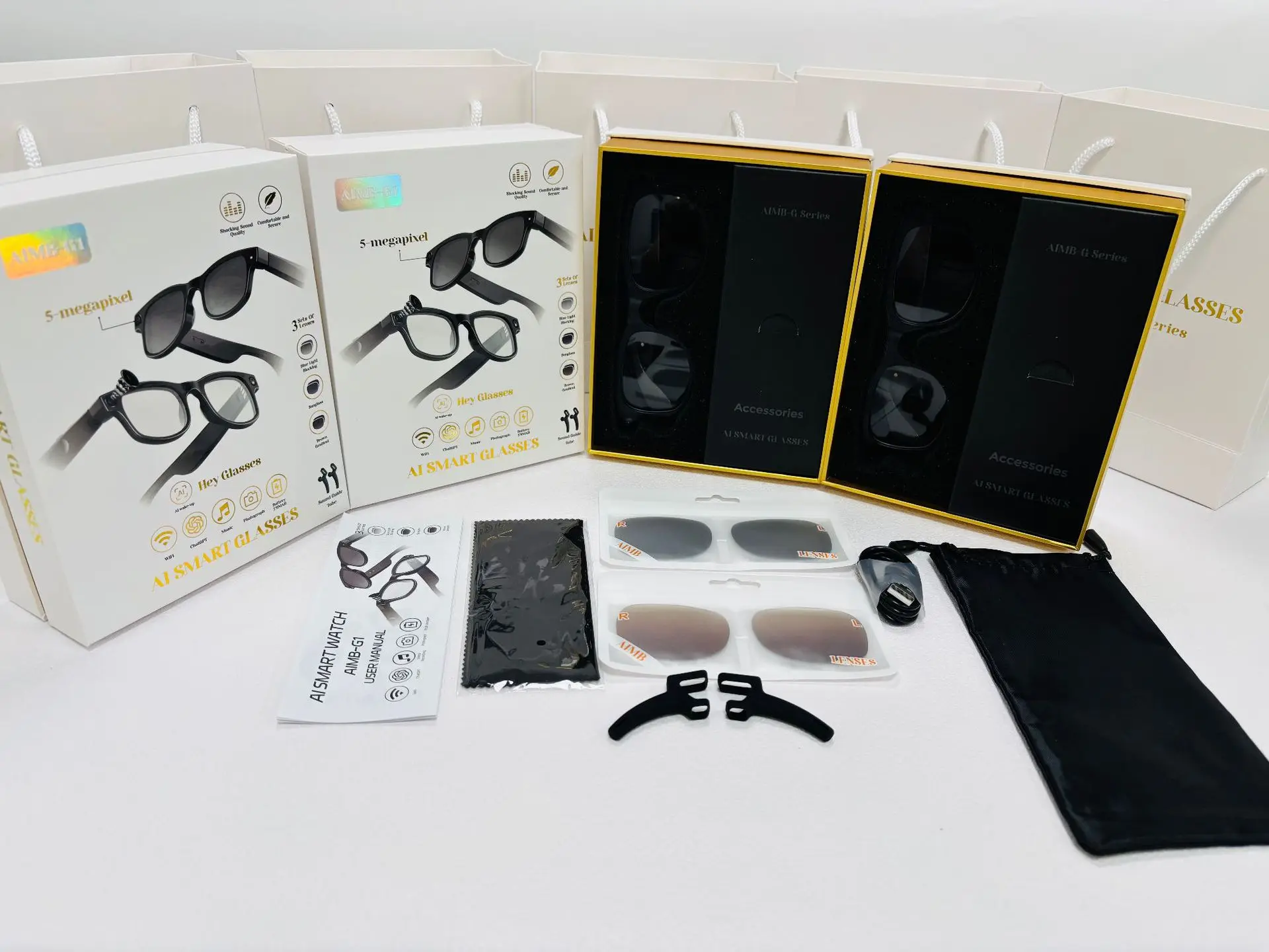 Aimb-G1智能眼镜跨境流行防蓝光镜头蓝牙通话AI语音助手照片智能穿戴