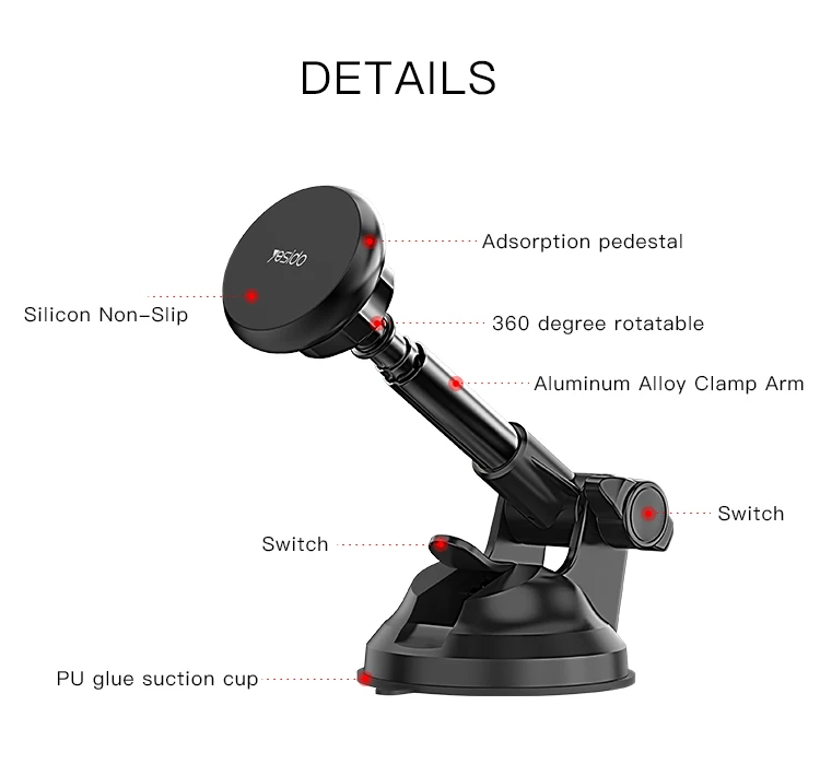 Length Adjustable Telescopic auto tablet mount Windshield 6Pcs Magnet Magnetic Mobile Phone Holder For Car