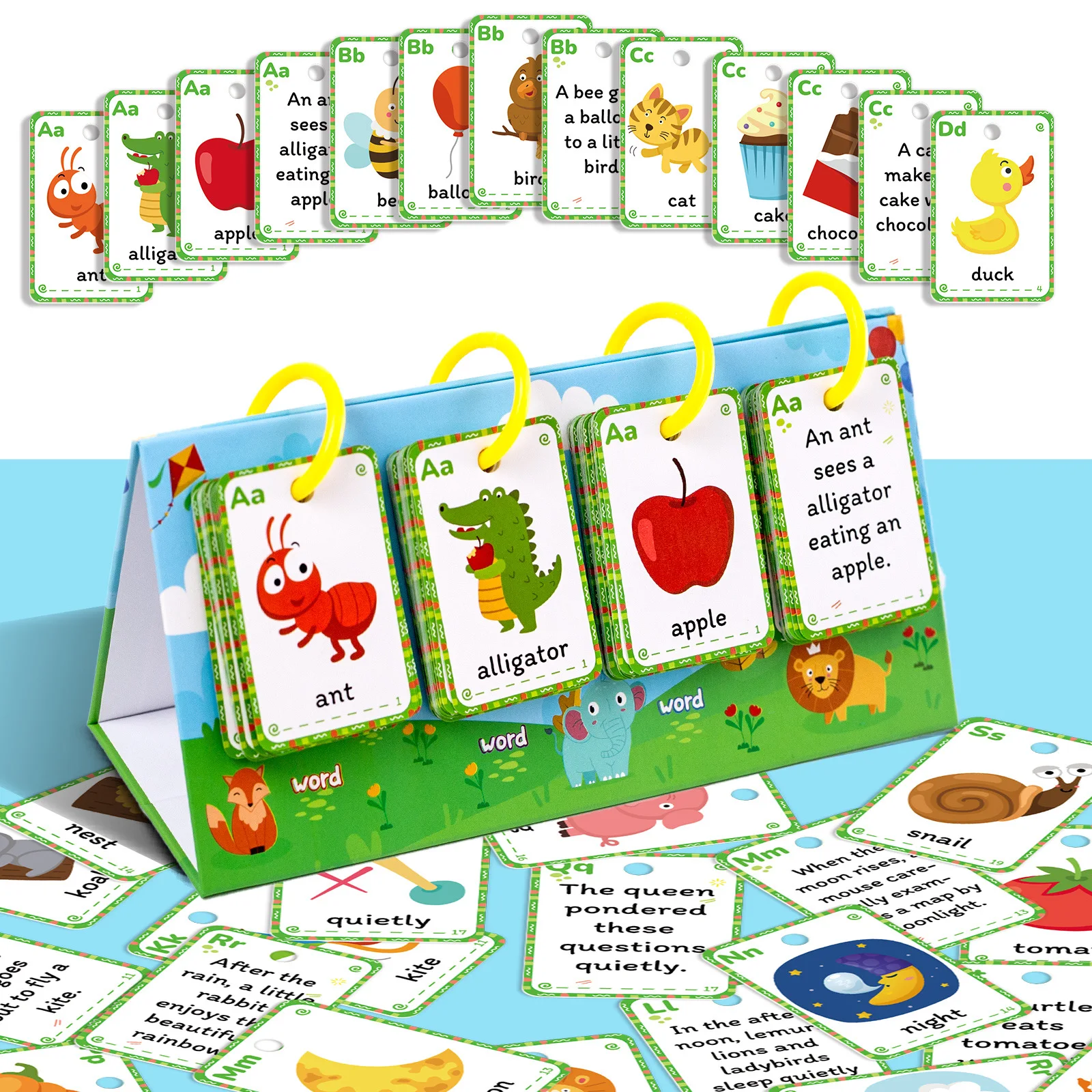 product 104pcs nature spelling words sentences desktop education card english illustration childrens early cognitive parent child-28