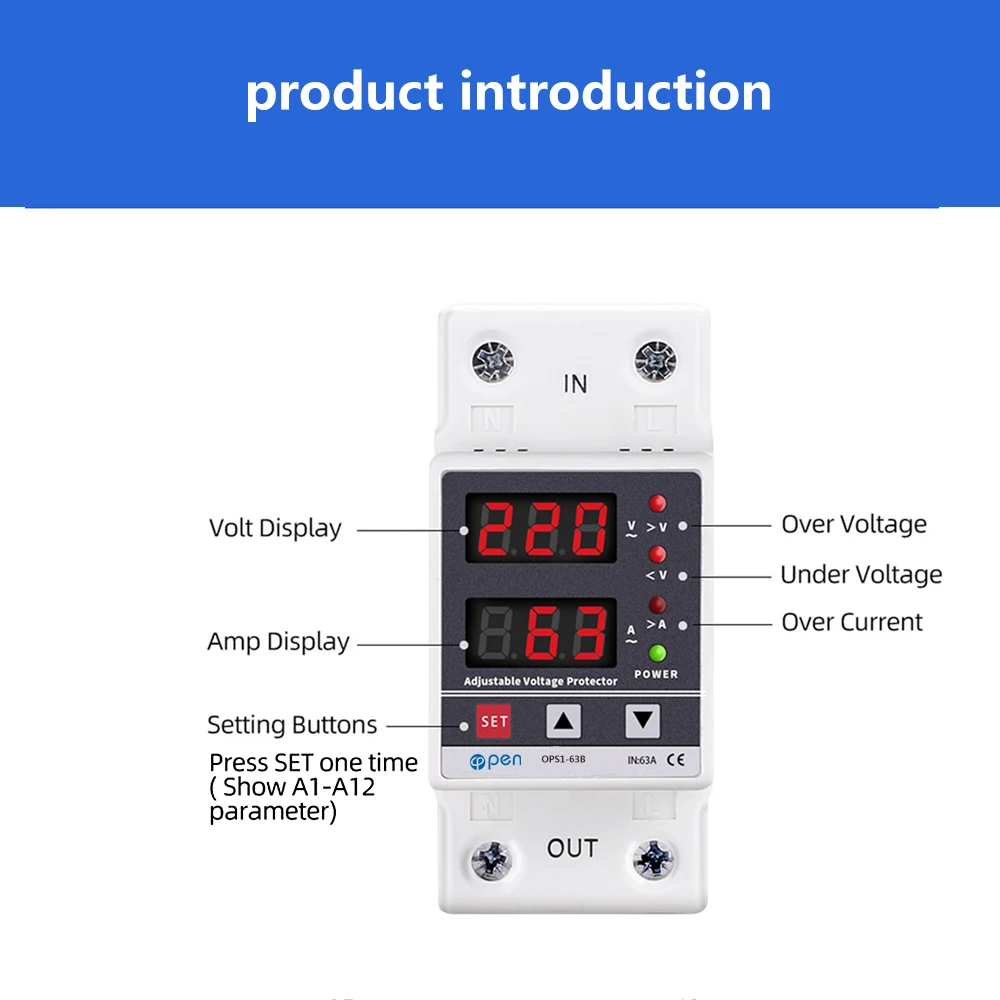 Dual Display 40a 63a 230v Din Rail Adjustable Digital Over Under ...