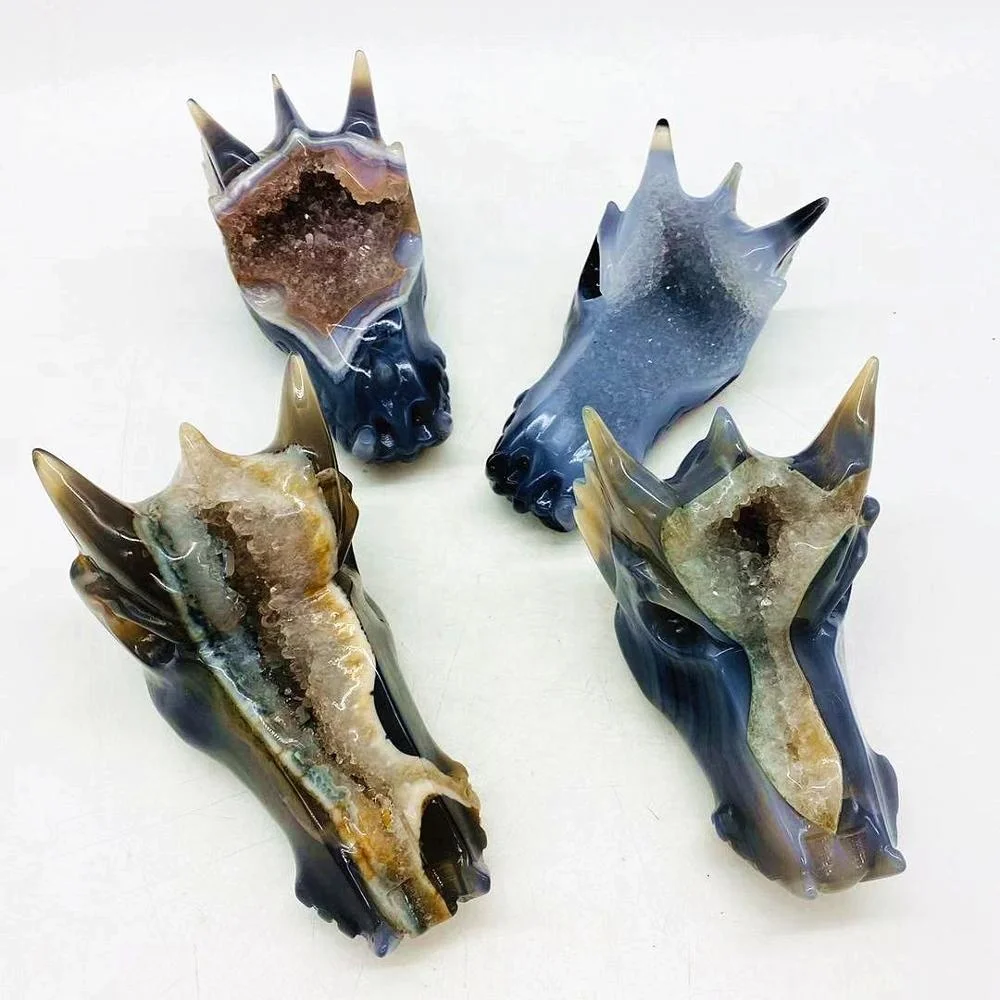 wholesale natural carved agate geode dragon head s