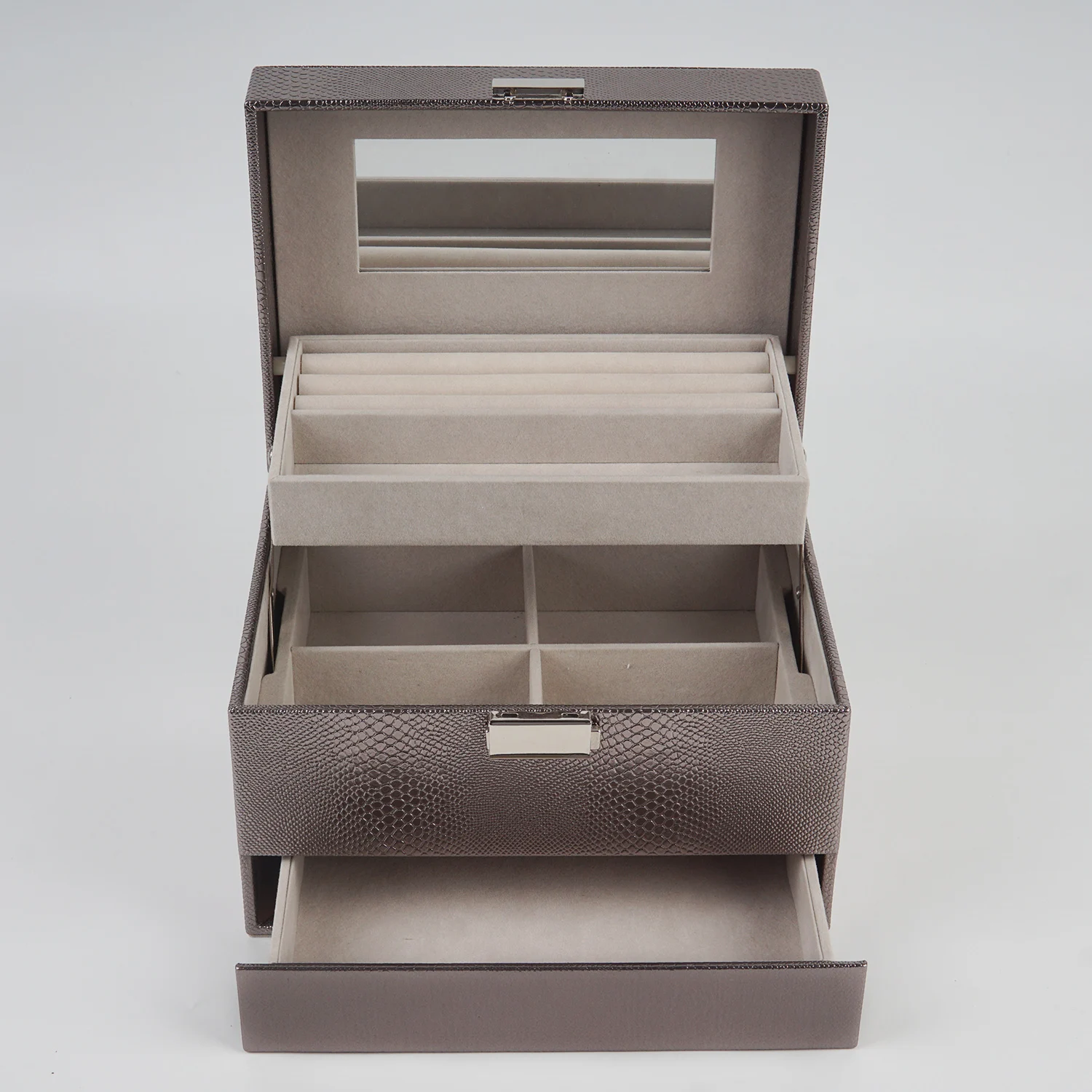 Tabletop Drawer Organizer White Stand Up Pu Leather Jewelry Box For