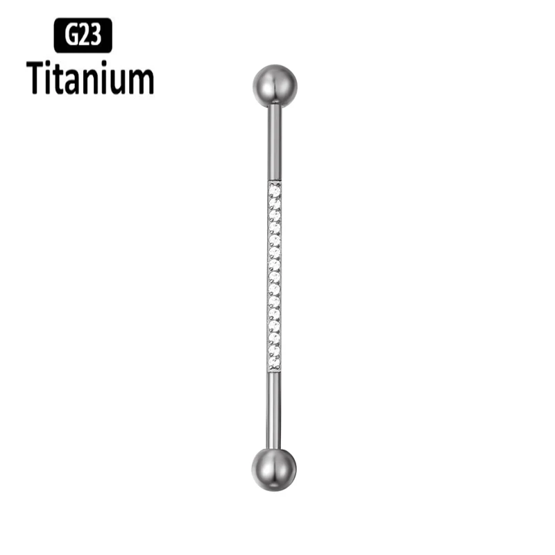 thumbnail image 2 of 2Pcs 16G Titanium Nipple Rings With Cubic Zirconia - 14mm Bar Length, G23 Solid Titanium Body Jewelry For Women 2 of 14