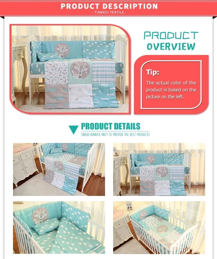 Cartoon Pattern Deer Nursing Quilt Bed Set 100 Organic Cotton New Born