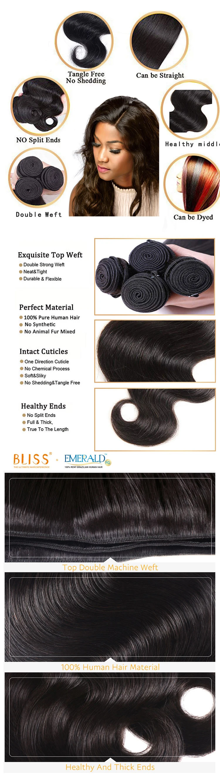 Bliss Emerald 100 Virgin Indian 3in1 3 Bundles Roller Coaster