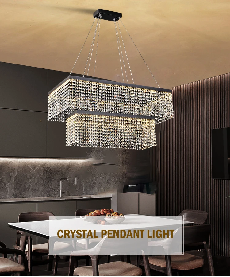 Hotel modern decoration K9 crystal 3000k 60w rectangle chandelier ceiling LED pendant light