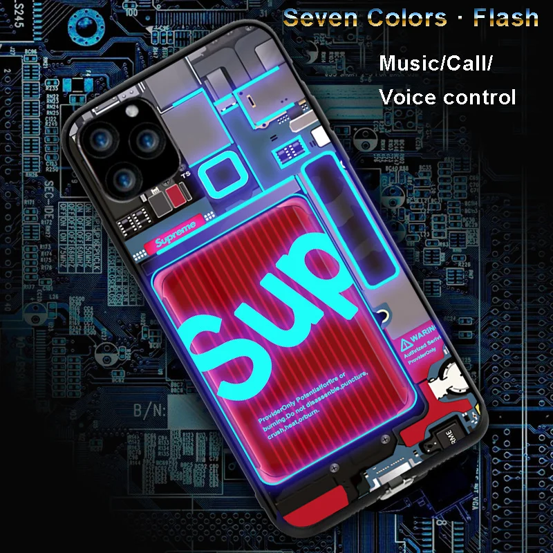 2020 Fashion Flash Luminous Tempered Glass Night LED Light Up Phone Case for iPhone 12 Mini Cell Phone Accessories