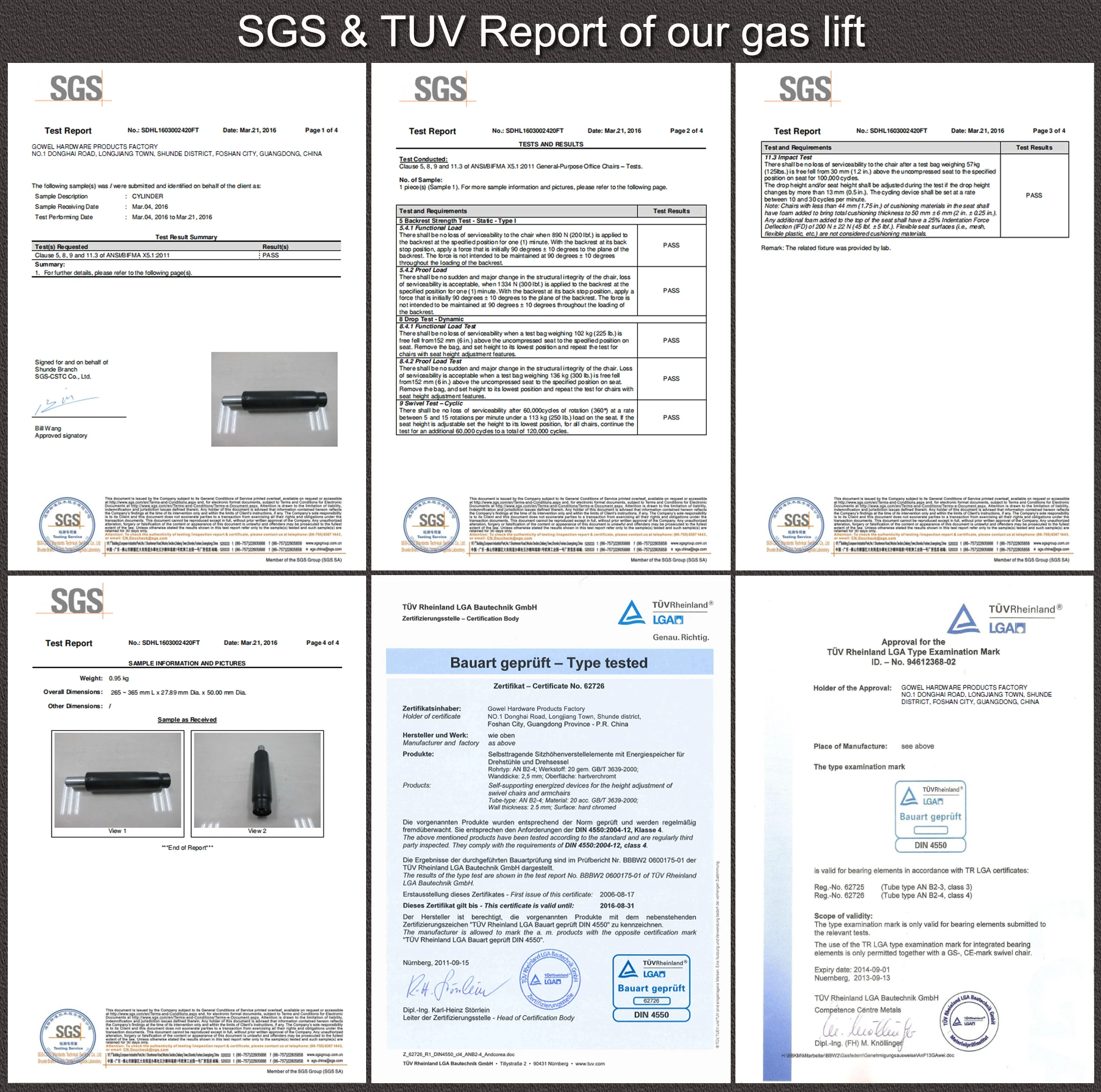 Powder / Black Cylinder Gas Lift For Office Chair Master Lift Gas