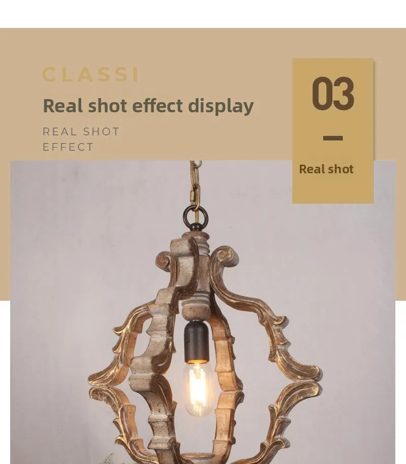 product american country style solid wood single head pendant light vintage small gold trim for clothing store dining room light-7
