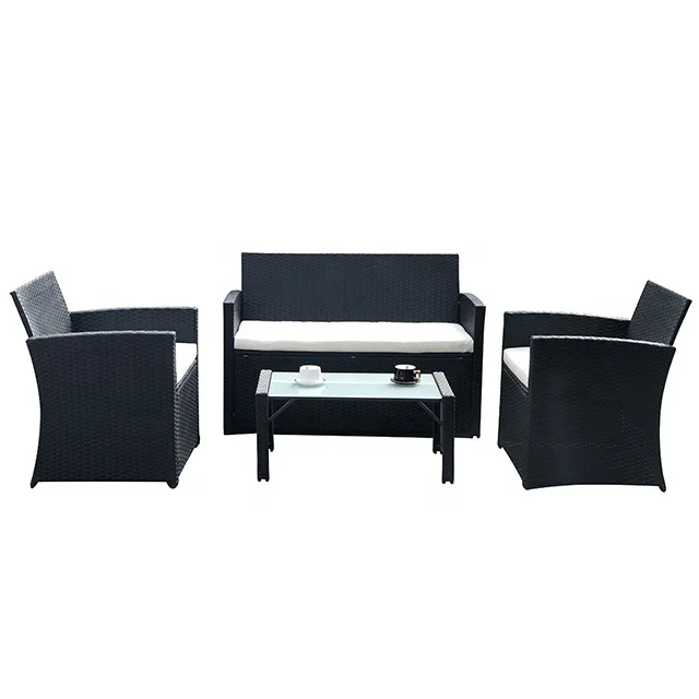 
Outdoor Exquisite 4pc Patio Set Black Wicker Lawn Garden Rattan Furniture 