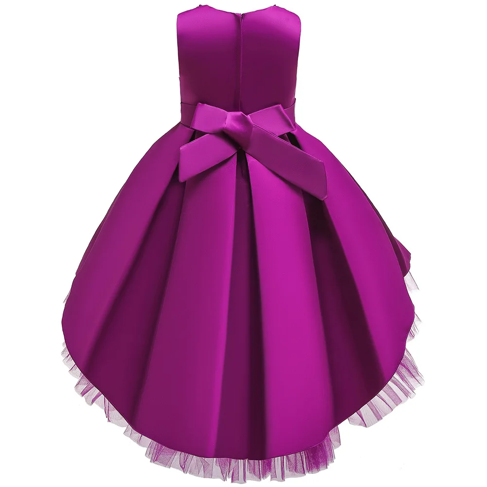 186 Kids Party Dress Wholesale Satin Flower Girl Long Tail High Quality