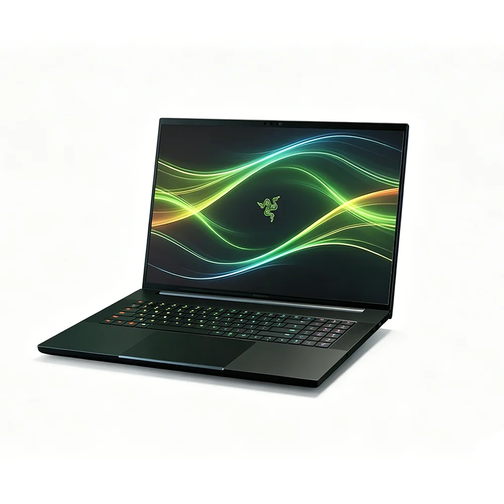 High-end gaming desktop with RGB lighting, liquid cooling, and OLED monitor