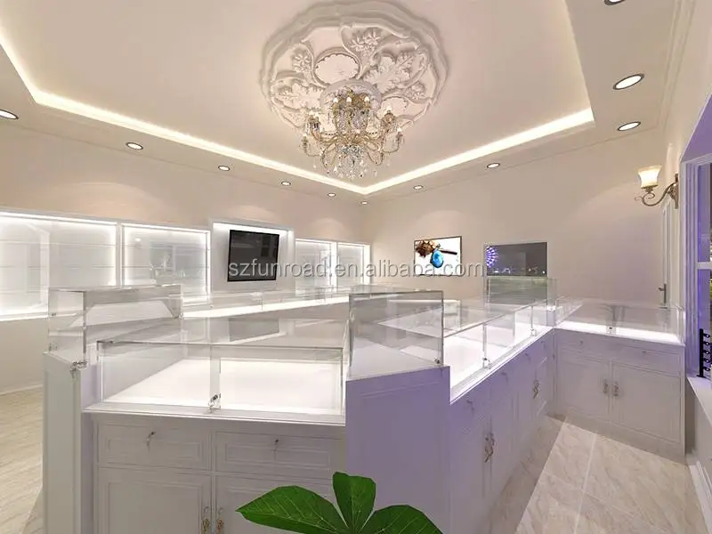 Custom design Jewelry Showcase Display Counter / jewelry shop furniture with LED Light