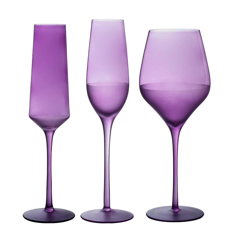 Customized Hand Blown Colored Stemmed Wine Glasses Long Stem Crystal Wine Glass For Wedding