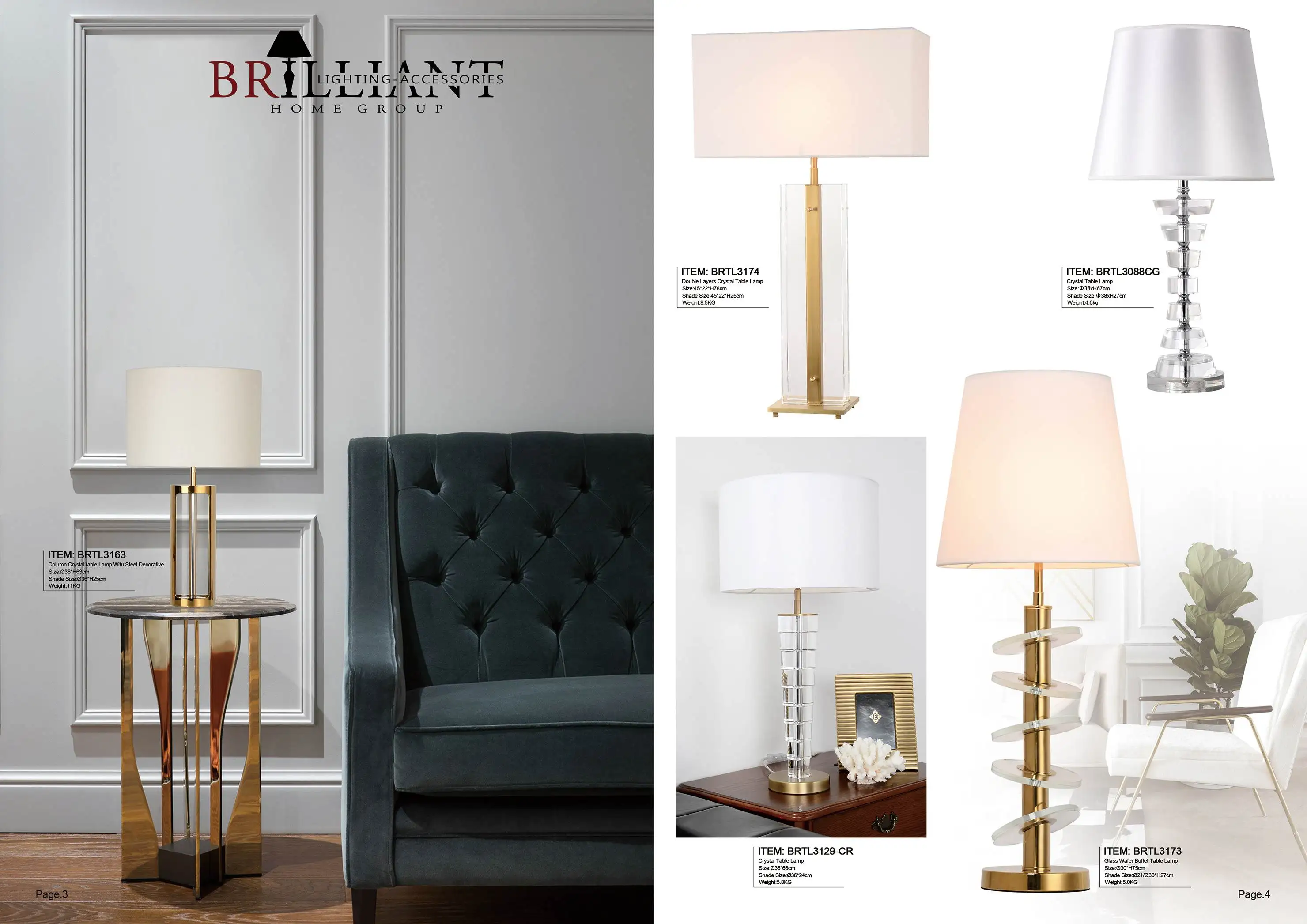 Modern Design K9 Crystal Golden Metal Glass Wafer Buffet Table Lamps For Interior Lighting