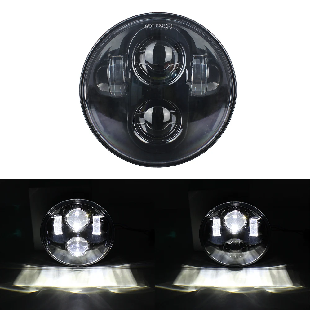 Black 5-3/4" 5.75 LED Headlight High Low Fits for Sportster XL 883 1200 Dyna Motorcycle