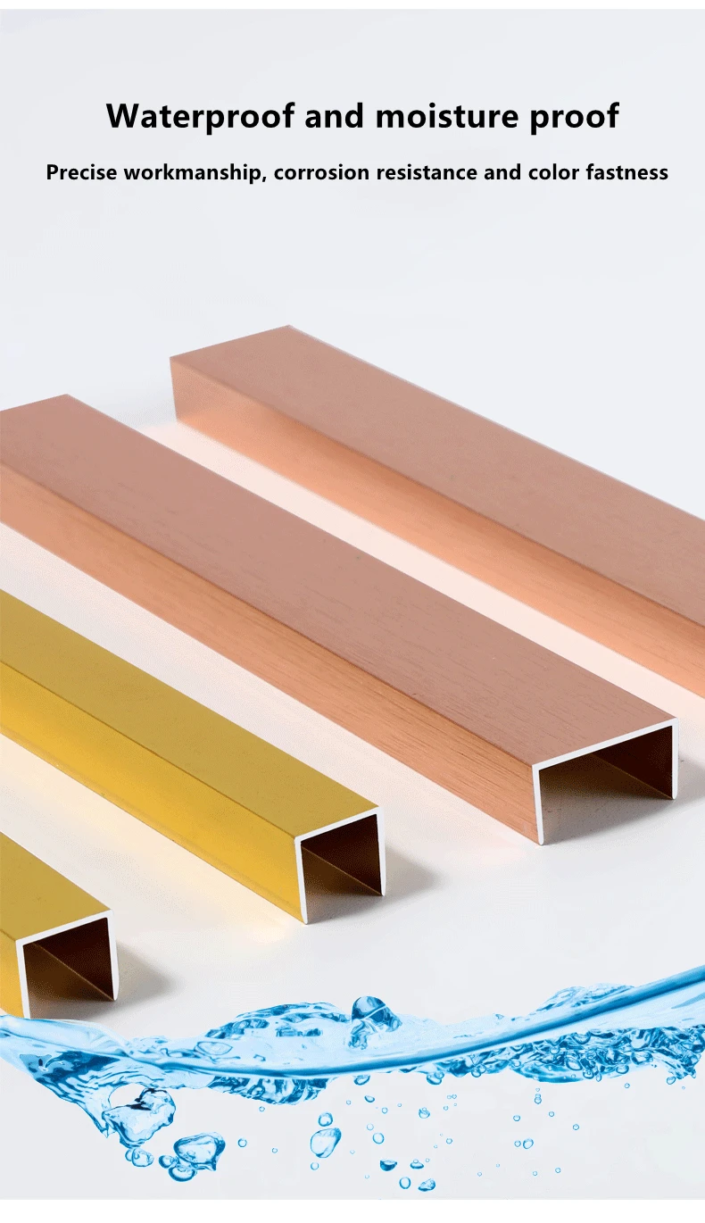 U shape Aluminum extrusion profile with polished gold finish for tile decoration details