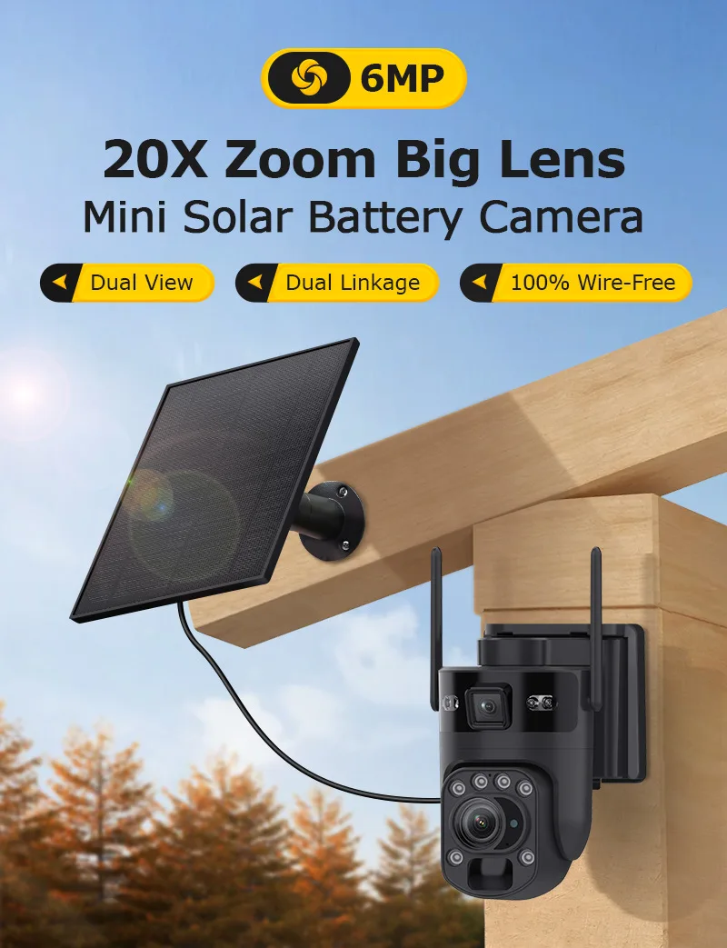 批发6MP双镜头户外高清子弹摄像机20x光学变焦4g太阳能夜视CMOS云