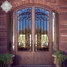 Роскошные кованого железа декоративные вход гриль конструкции дверей американская вилла снаружи кованого железа двойной качели входная дверь