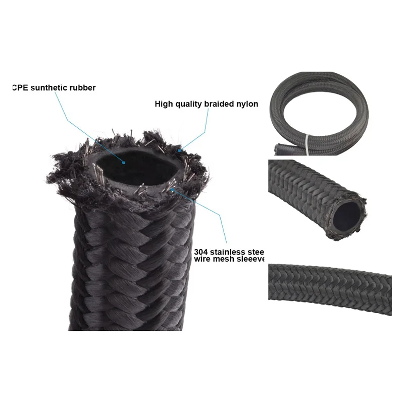 Black Blue Lines Nylon Stainless Steel Ss Braided Flex Fuel Hoses With