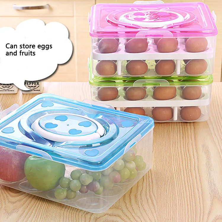 32 Portable Plastic Egg Container Refrigerator Egg Holder Doublelayer