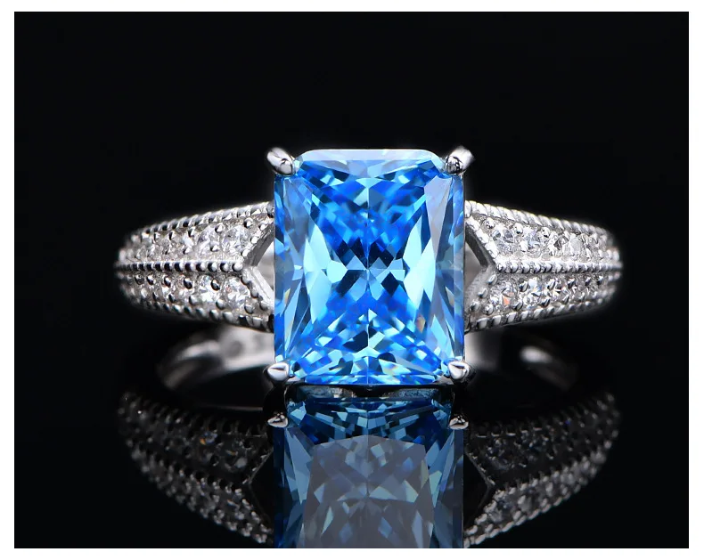 5.6 Karat Lab Diamond Ring Classic 8*10 Ice Flower Cut 925 Silver Ring with Classic Style