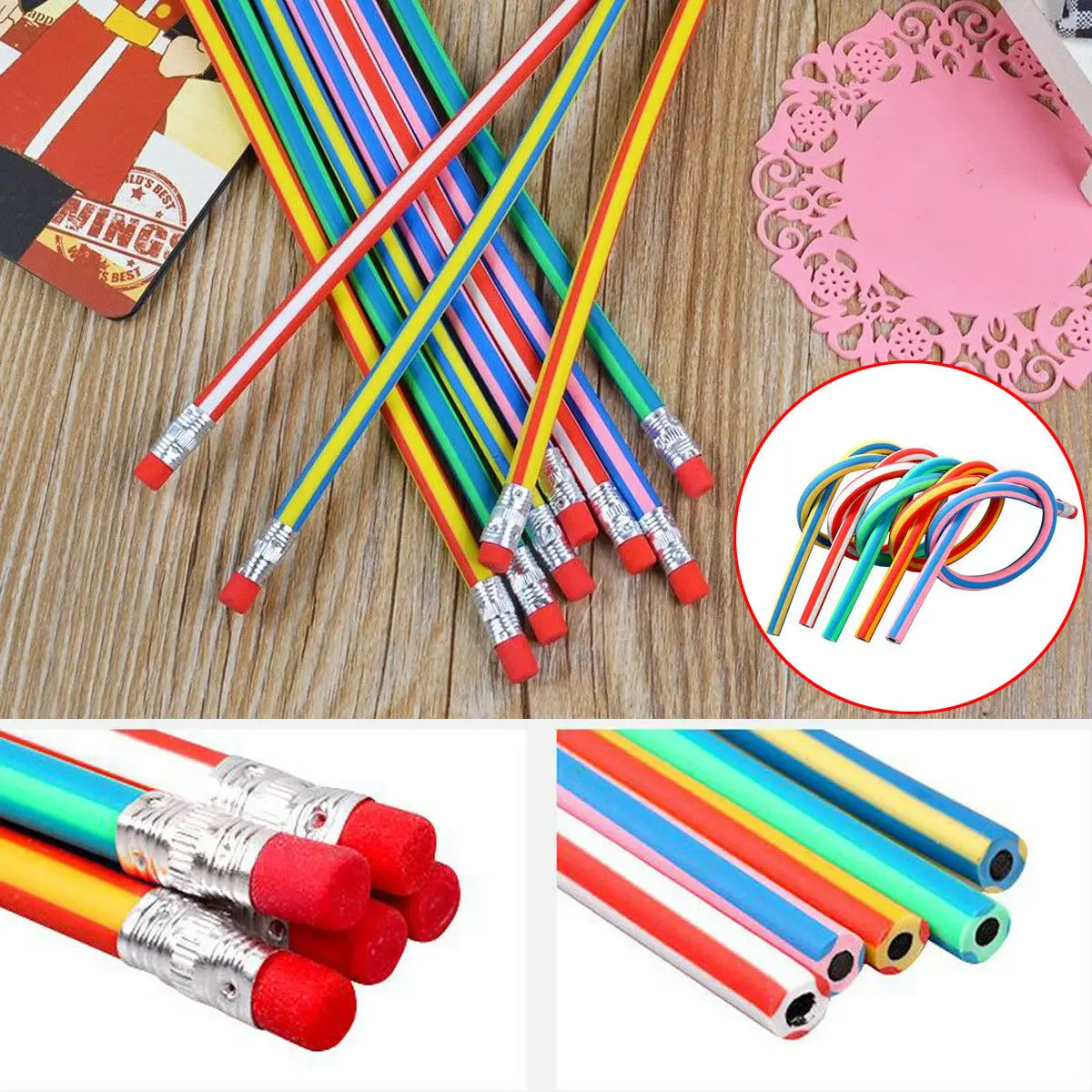 Magic Safe Bend Rubber Pencil with Eraser for School Kids Children Writing Gift Fun Equipment Flurries ✏️ 15/30/60 Pcs Colorful Soft Flexible Bendy Pencils 