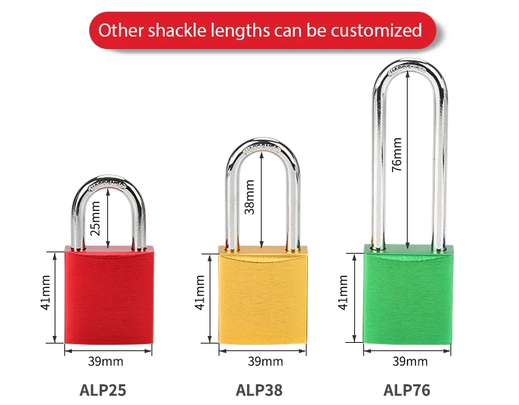 Custom Lock Shackle Long Pad lock Colorful Anodized Solid Aluminum Safety Lockout Padlocks