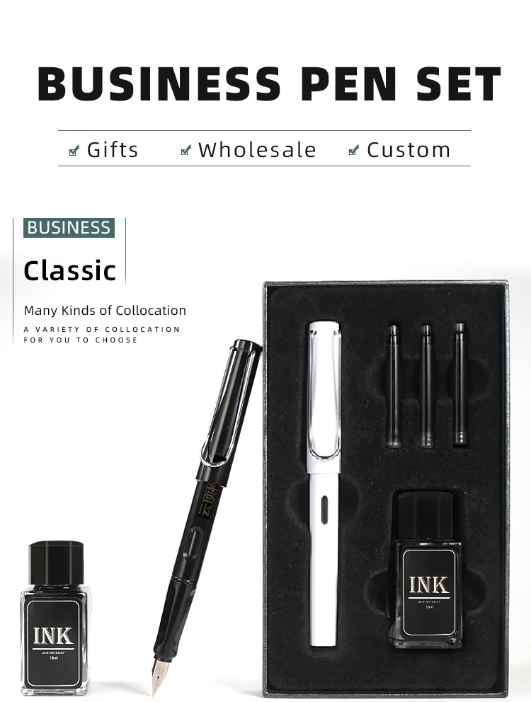 New Design Luxury Fountain Pen Set High Quality Custom Multiple Colors Plastic Fountain Pen With Ink Bottle For Business Gift Se