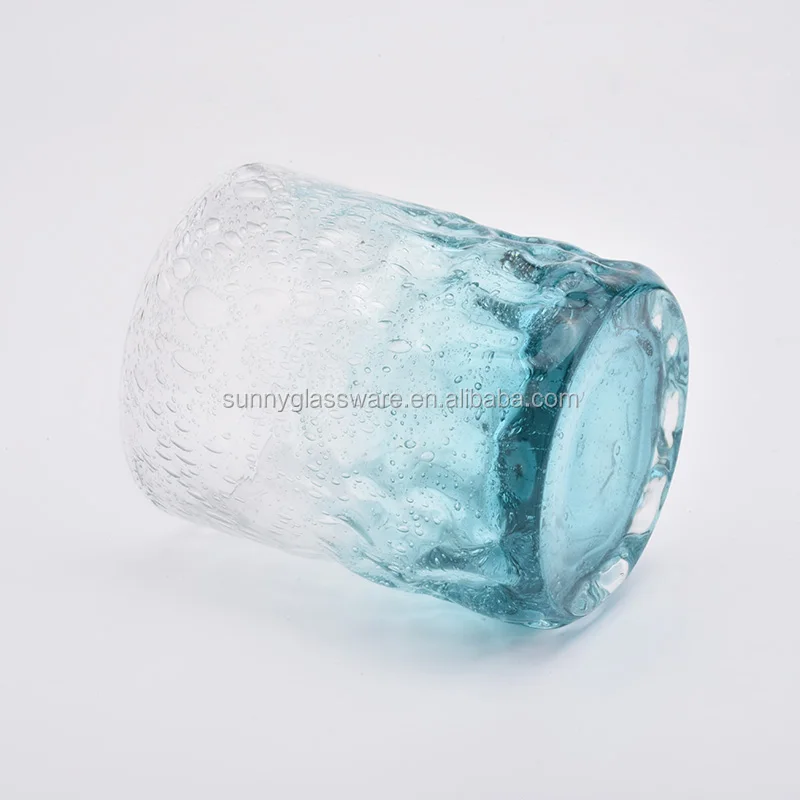 blue hand made votive glass candle jars